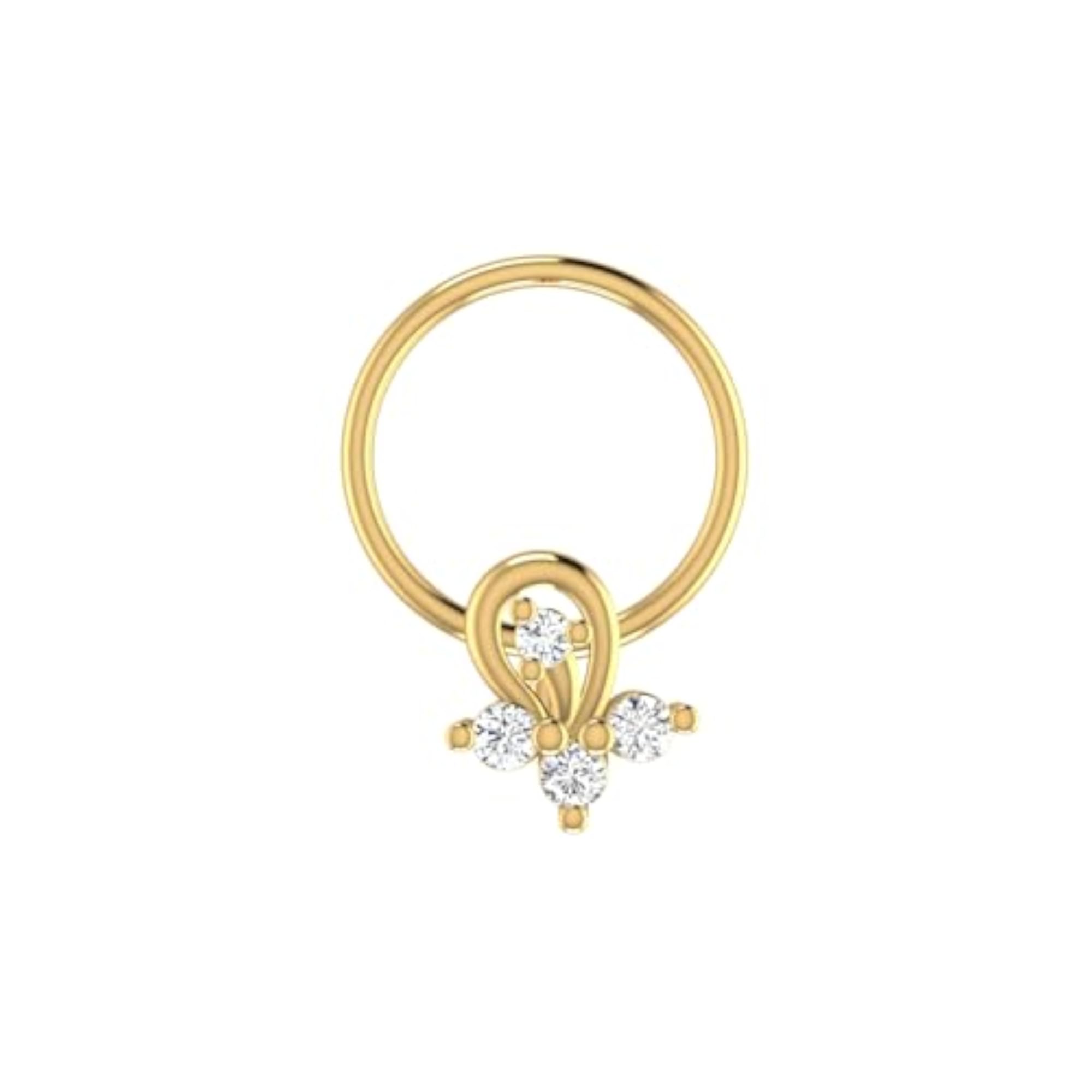 14Kt Yellow Gold Stud Nose Ring, Elegant Design